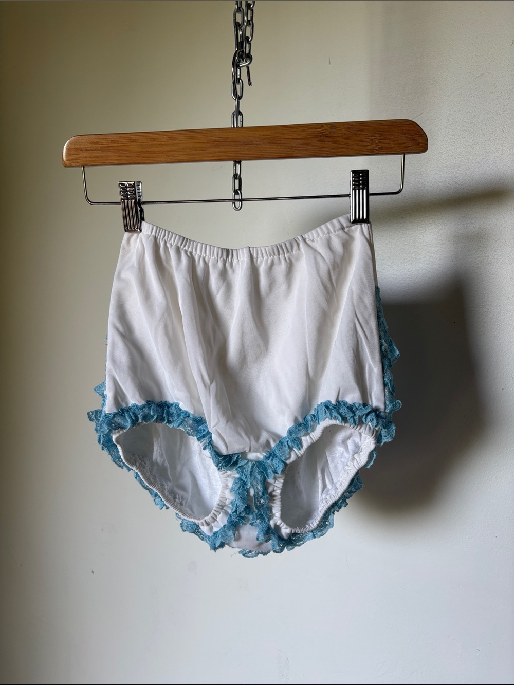 Vintage Bloomers White with Teal Lace Trim - Picture 2 of 8